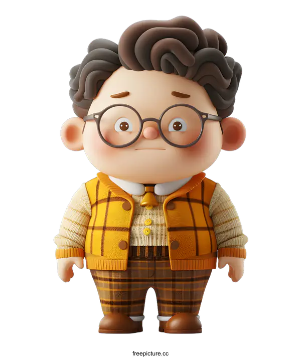 [Transparent Background PNG]Cute Cartoon Boy with Glasses and Plaid Outfit