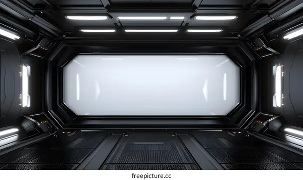 Futuristic Spaceship Interior Corridor with White Panel and Black Metal