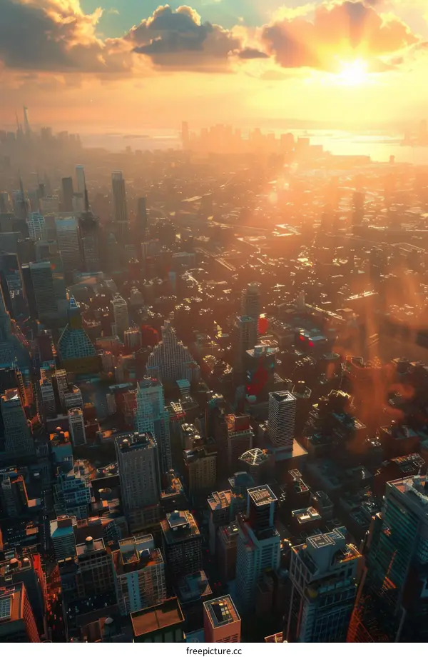 New York City Skylines and Sunset