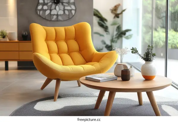 Modern Yellow Armchair in a Stylish Living Room