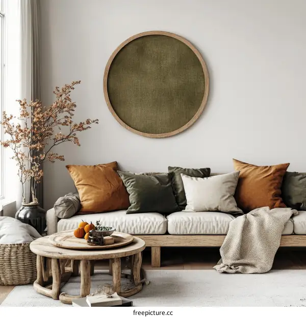 Autumnal Living Room with Round Framed Artwork
