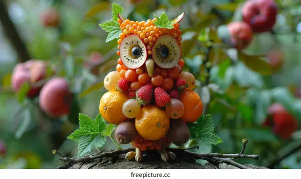 A Cute Owl Made of Fruits and Vegetables