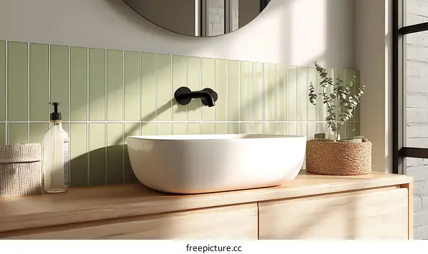 Modern Bathroom with Light Green Tiles