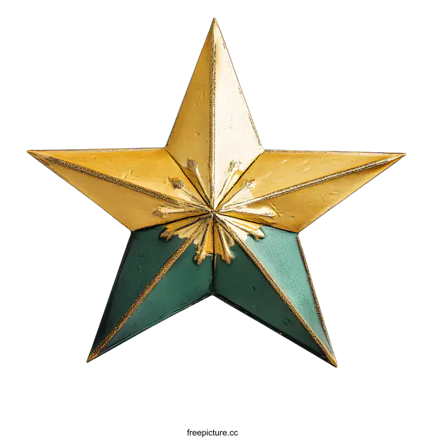 [Transparent Background PNG]Green and Gold Metal Christmas Star Decoration