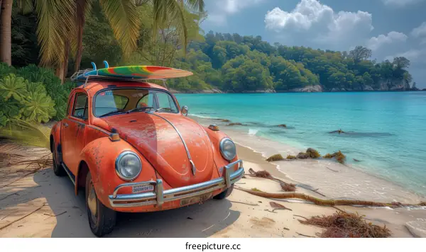 Vintage Volkswagen Beetle on the Beach