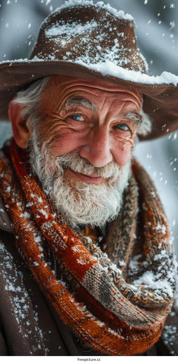 portrait of an old man in a hat and scarf
