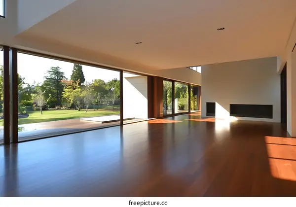Modern Interior Design with Large Windows and Wooden Flooring