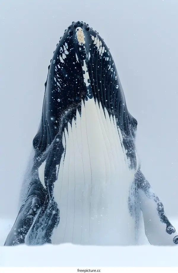 Humpback Whale Breaching in Snowy Weather