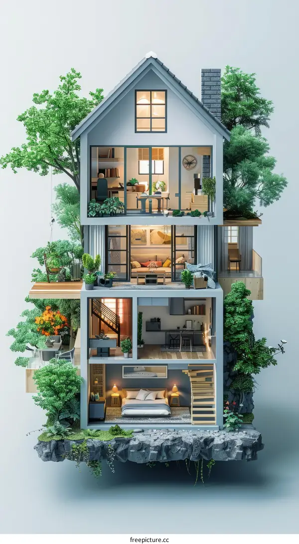 Modern Three-Story House with Rooftop Garden