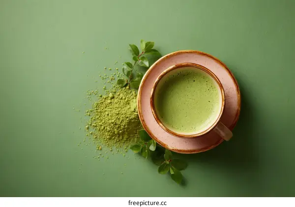 Elegant Matcha Tea Cup on a Green Background