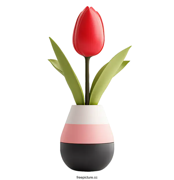[Transparent Background PNG]3D Rendered Tulip in Vase