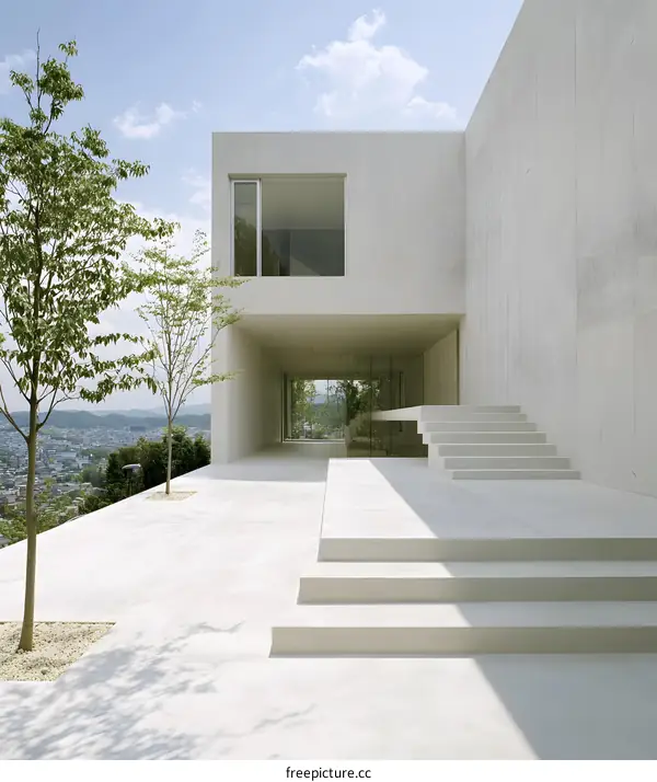 Modern Concrete House with Large Windows and Stairs