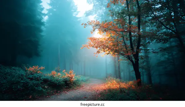 Misty Autumn Forest Pathway