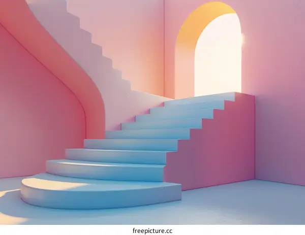Surreal Pastel Staircase: Architectural Minimalist 3D Rendering