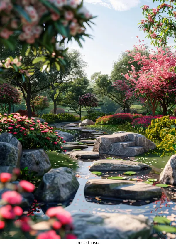 Japanese Garden Design: Landscape Concept Illustration