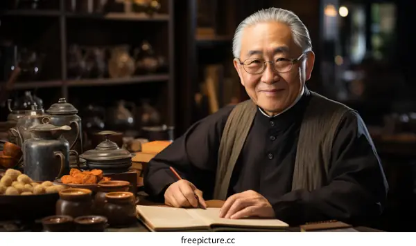 Confucius writing in his study