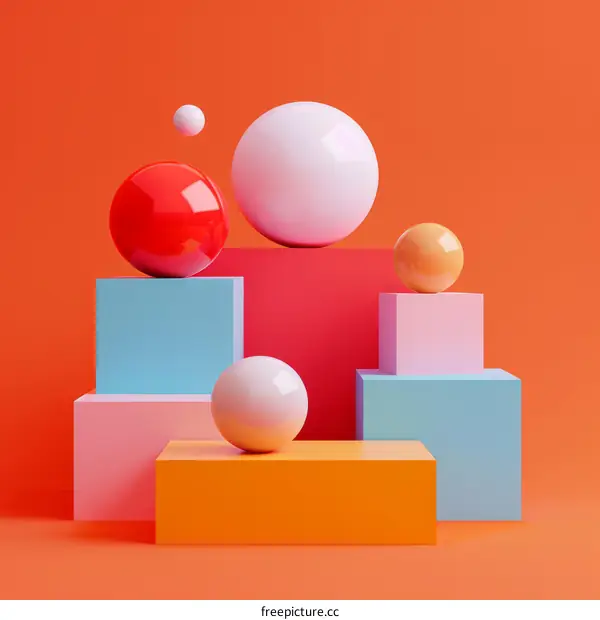Colorful Geometric Shapes 3D Rendering