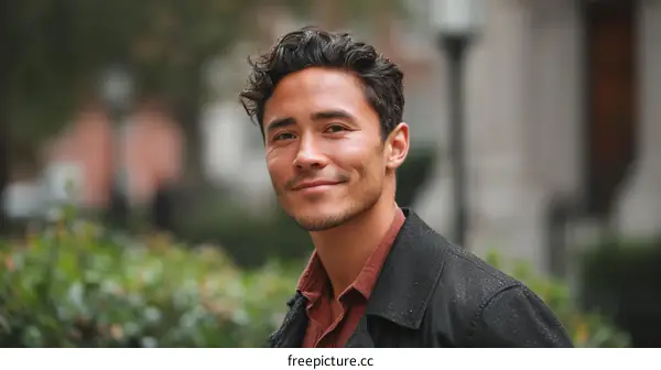 Smiling Asian Man in Urban Setting