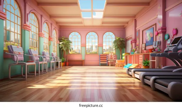 Pink and white themed empty preschool classroom