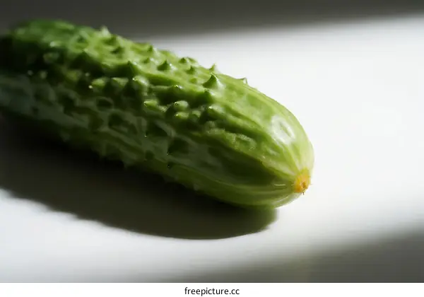 Fresh Green Cucumber with Warty Skin on White Background