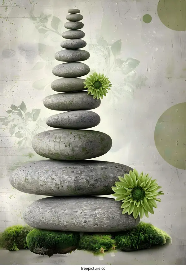 Stacked Stones and Flowers Zen Background Design