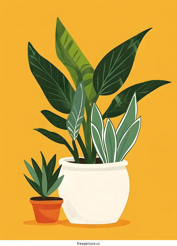 Potted Plants in Yellow Background