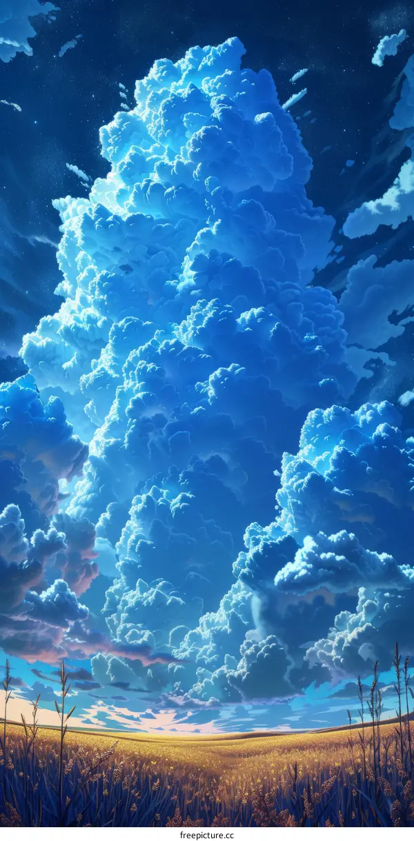Towering Cumulus Clouds Over Expansive Wheat Field