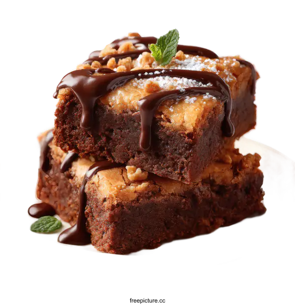 [Transparent Background PNG]Delicious Chocolate Brownie Bites Stacked on Plate