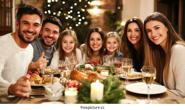 Happy Family Christmas Dinner Gathering