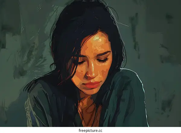 portrait of a sad girl with black hair