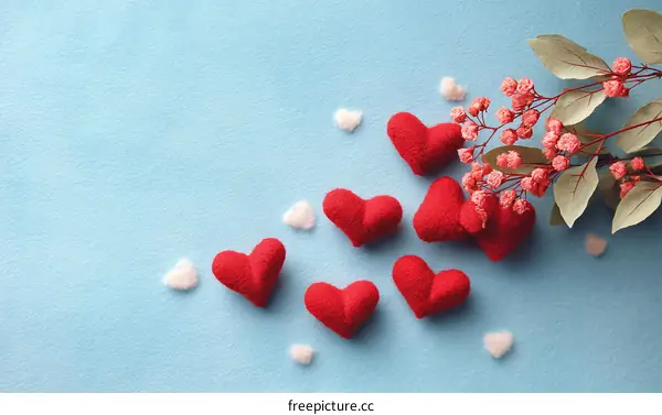 Love Heart Shaped Decorations on Light Blue Background