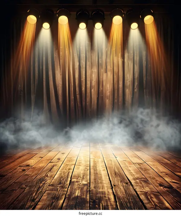 Empty Stage with Spotlights and Fog