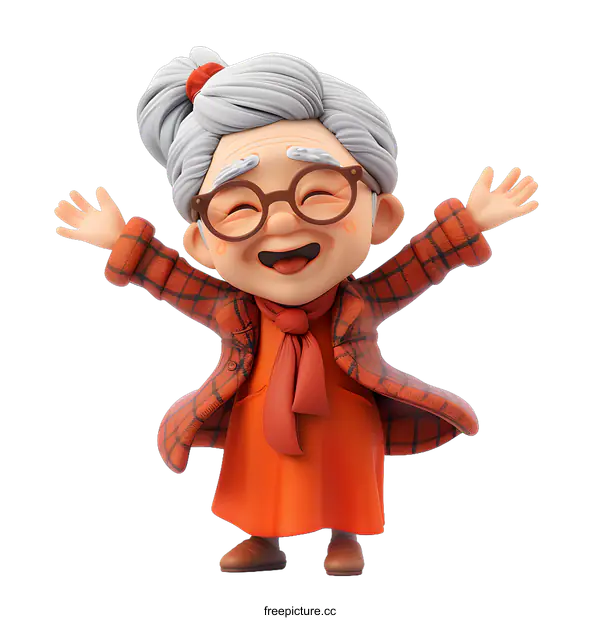 [Transparent Background PNG]Happy Grandmother with open arms
