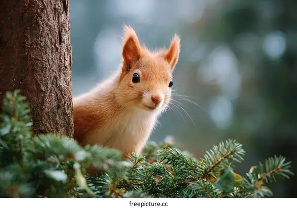 Adorable Red Squirrel in a Winter Forest