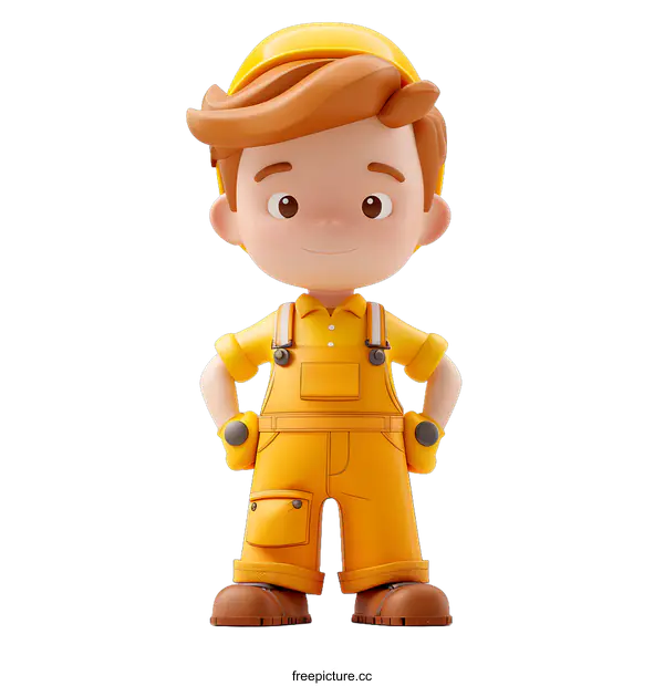 [Transparent Background PNG]cute construction worker boy 3d illustration