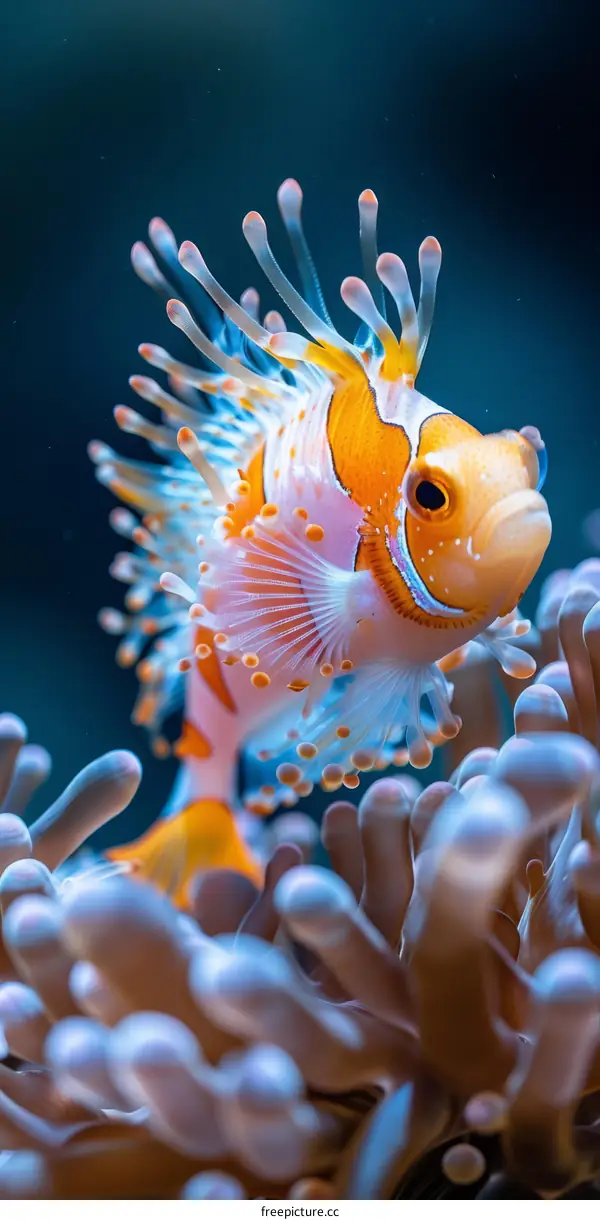 A stunning close-up of a clownfish in an anemone