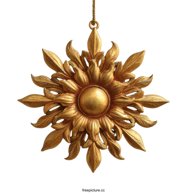 [Transparent Background PNG]Ornate Gold Sunflower Ornament