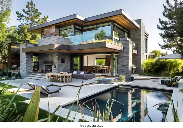 Modern Home with Swimming Pool and Patio