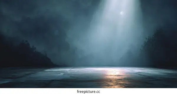 Mysterious Night Moonlight Empty Concrete Floor Space
