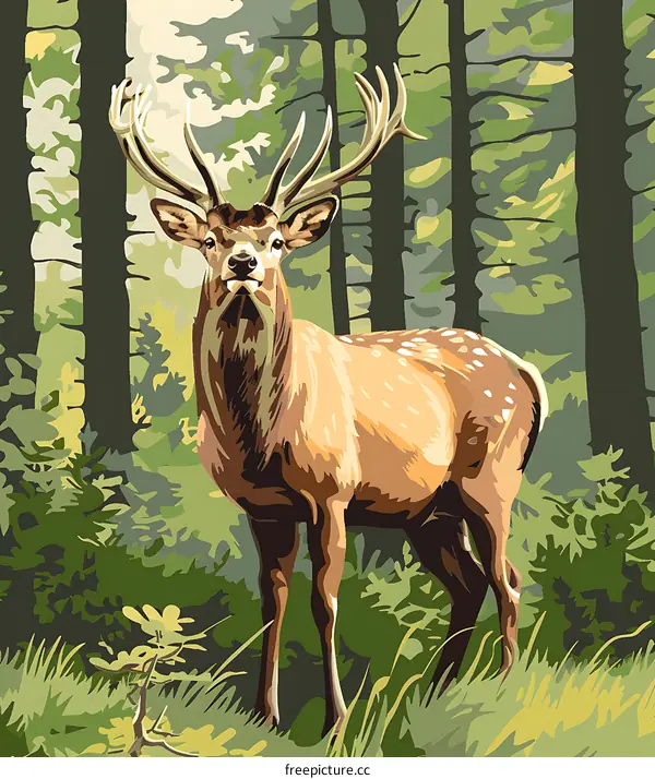Deer in the Forest Illustration