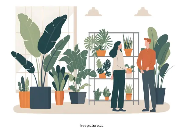 Indoor Plants Shop with Two People
