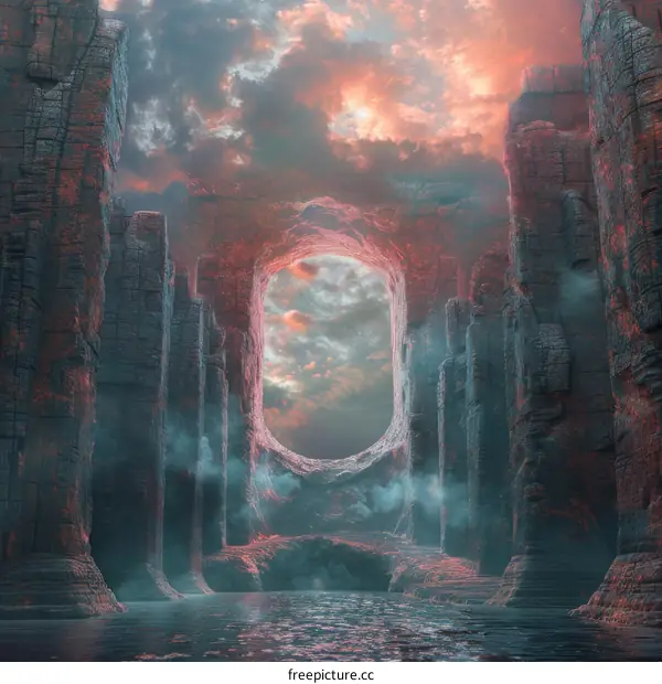 Fantasy Landscape with Portal to Another World
