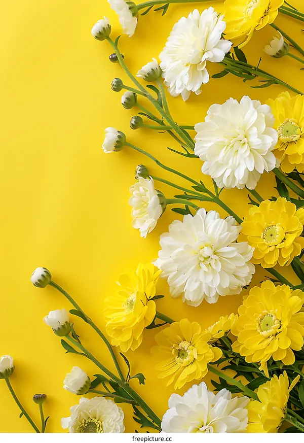 White and Yellow Flowers on Yellow Background