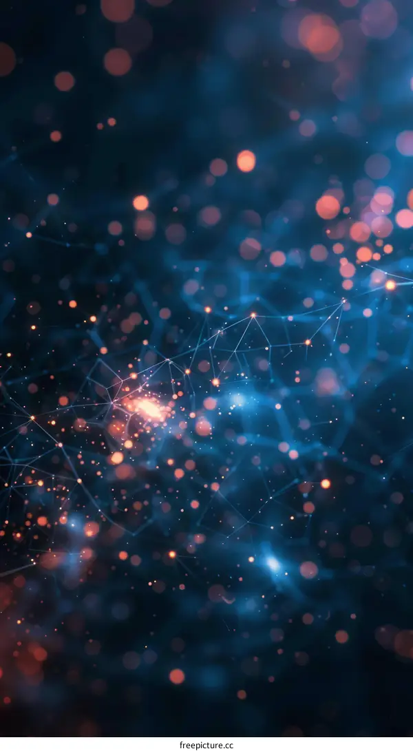 Abstract Glowing Dots Connected by Lines on Dark Blue Background