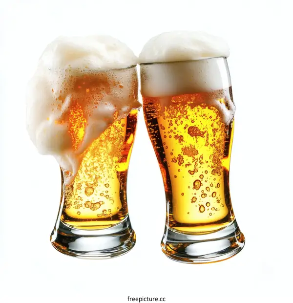 Two Beer Glasses with Frothy Foam