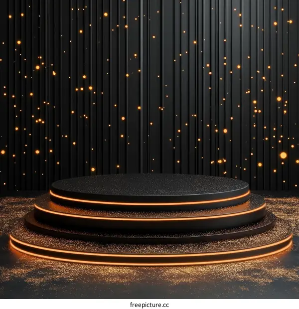 Black Podium Display with Gold Accents
