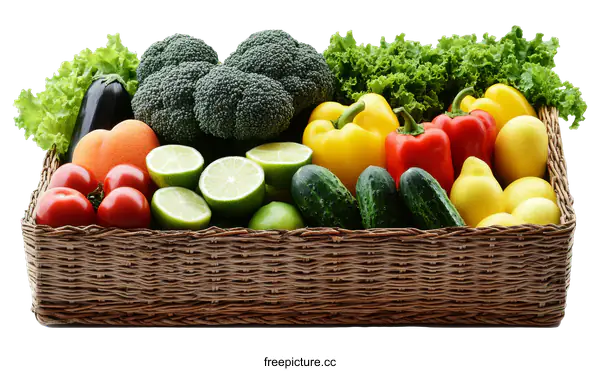 [Transparent Background PNG]Assortment of Fresh Colorful Fruits and Vegetables in a Basket
