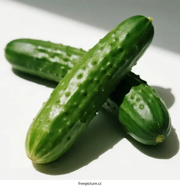 Fresh Green Cucumbers on White Background, Healthy Vegetable