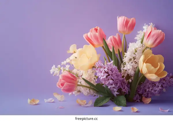 Springtime Floral Arrangement on a Purple Background