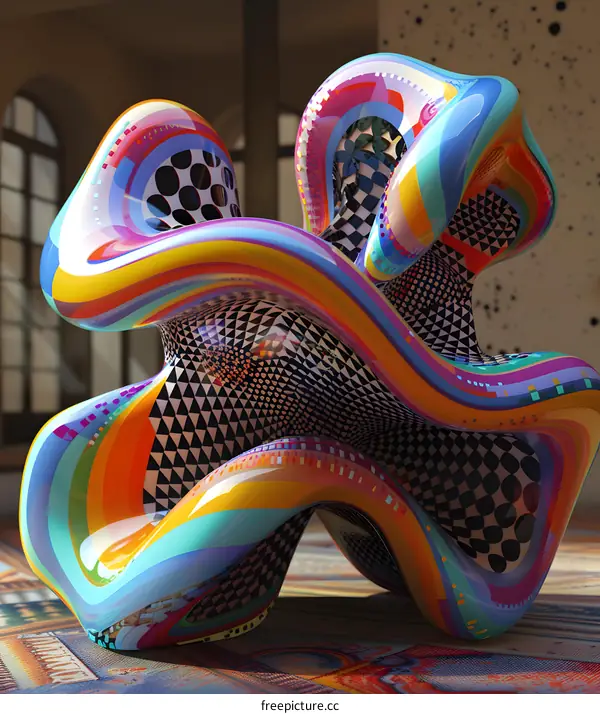 Abstract Colorful Sculpture with Geometric Patterns